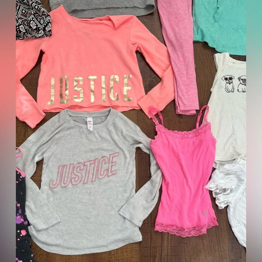 Justice girls clothing bundle 14 pieces Sz 6/7 shirts skirt leggings